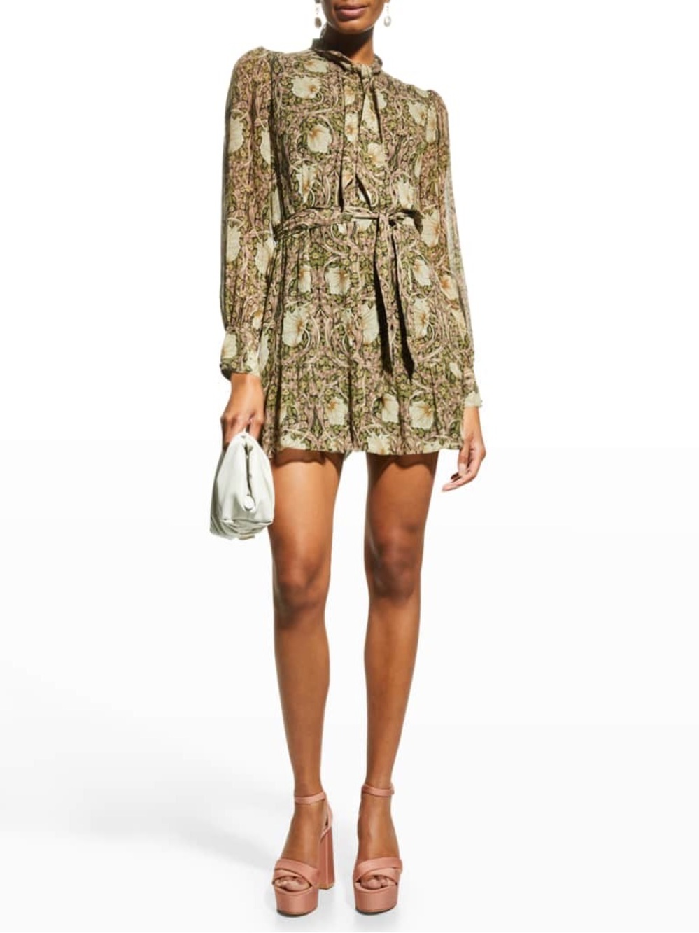 PAIGE x Morris & Co. Vittoria Floral Silk Mini Dress Small earth tones nature